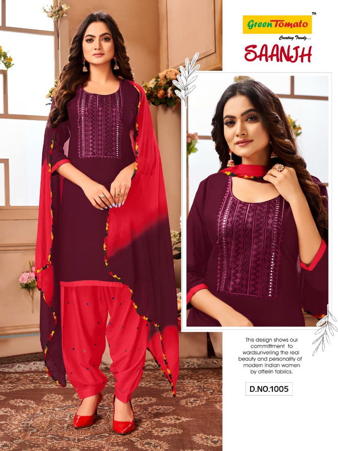 Green Tomato Saanjh Wholesale Patiyala Rayon Ready Made Suit Collection